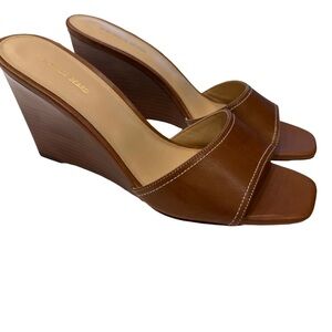 VERONICA BEARD Ellen Leather Wedge Slip On Sandals Caramel Brown Sz 10